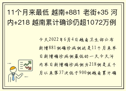 11个月来最低 越南+881 老街+35 河内+218 越南累计确诊仍超1072万例