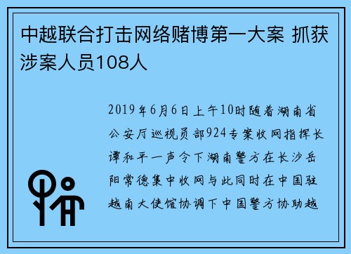 中越联合打击网络赌博第一大案 抓获涉案人员108人